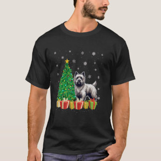 Camiseta Xmas Tree Lighting Santa Hat Cairn Terrier Dog Chr