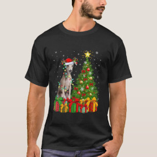Camiseta Xmas Tree Lighting Santa Hat Cão de Greyhound Ital