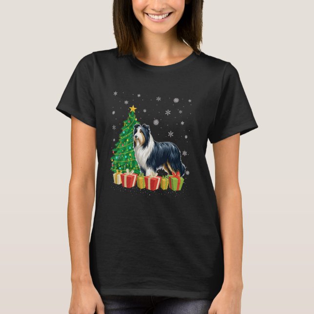 Camiseta Xmas Tree Lighting Santa Hat Collie Dog Ch (Frente)