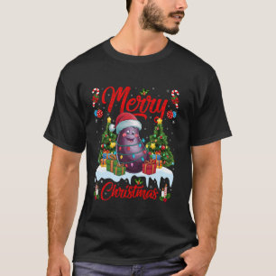 Camiseta Xmas Tree Lighting Santa Hat Engraçado Cristo de E