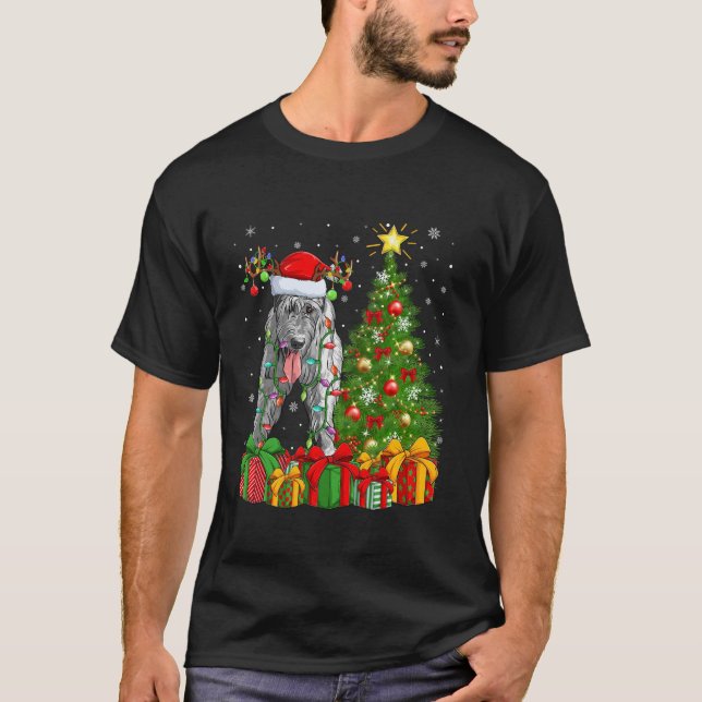 Camiseta Xmas Tree Lighting Santa Hat Irish Wolfhound Co (Frente)