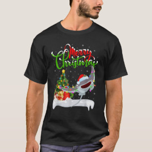 Camiseta Xmas Tree Lighting Santa Hat Stingray Fish Natal