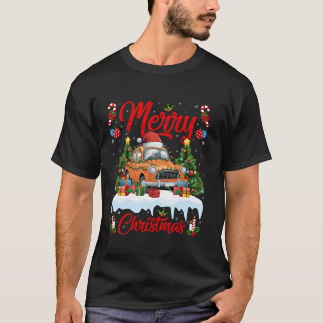 Camiseta Xmas Tree Lighting Santa Hat Taxi Natal T Shir (Frente)