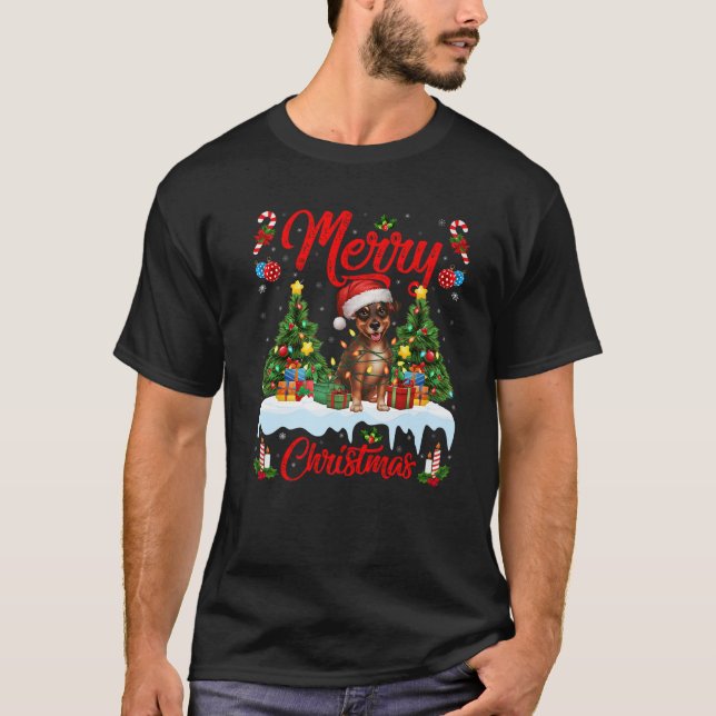 Camiseta Xmas Tree Lighting Santa Miniature Pinscher Dog Ch (Frente)