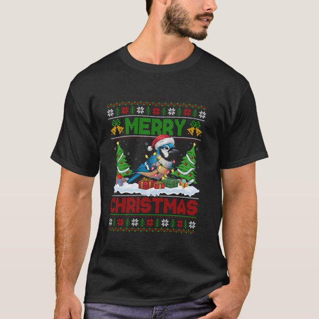 Camiseta Xmas Tree Lighting Ugly Santa Hat Blue Jay Ch (Frente)
