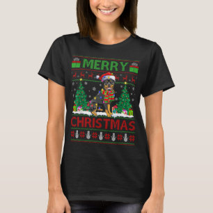 Camiseta Xmas Tree Lights Feia Papais noeis Rottweiler Cach