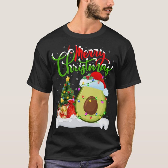 Camiseta Xmas Tree Lights Santa Hat Avocado Fruit Christmas (Frente)