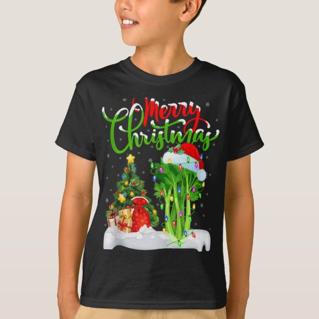 Camiseta Xmas Tree Lights Santa Hat Vegetable Celery Christ (Frente)