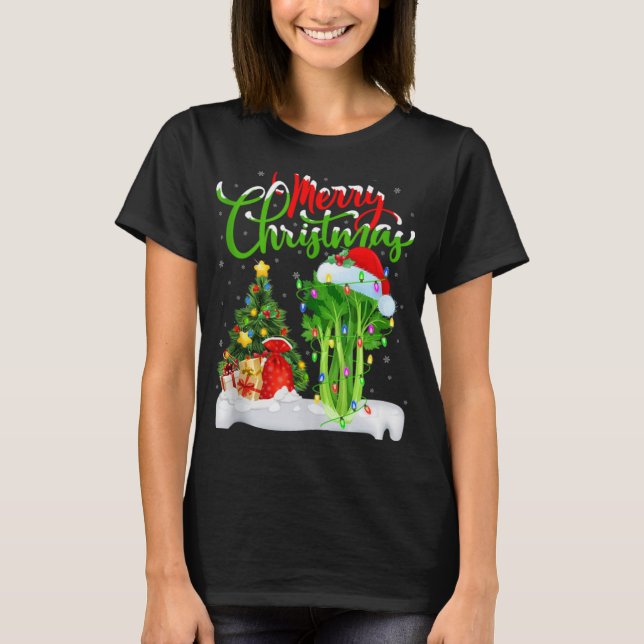 Camiseta Xmas Tree Lights Santa Hat Vegetable Celery Christ (Frente)