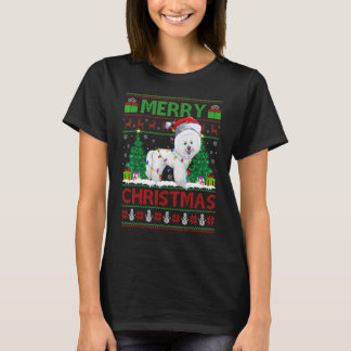 Camiseta Xmas Tree Lights Ugly Santa Bichon Frise Dog Chris