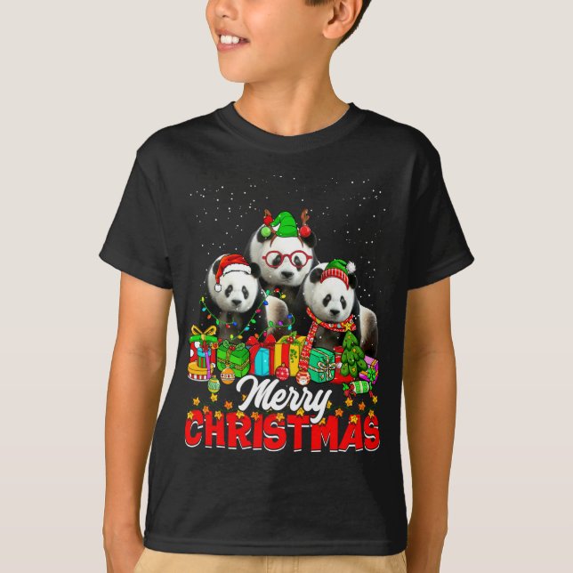 Camiseta Xmas Tree Luz Natal Pajama Panda Bear Anima (Frente)