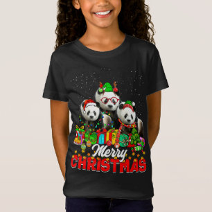 Camiseta Xmas Tree Luz Natal Pajama Panda Bear Anima