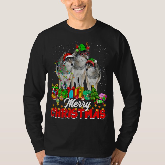 Camiseta Xmas Tree Luz Natal Pajama Wolf Banks Lov (Frente)