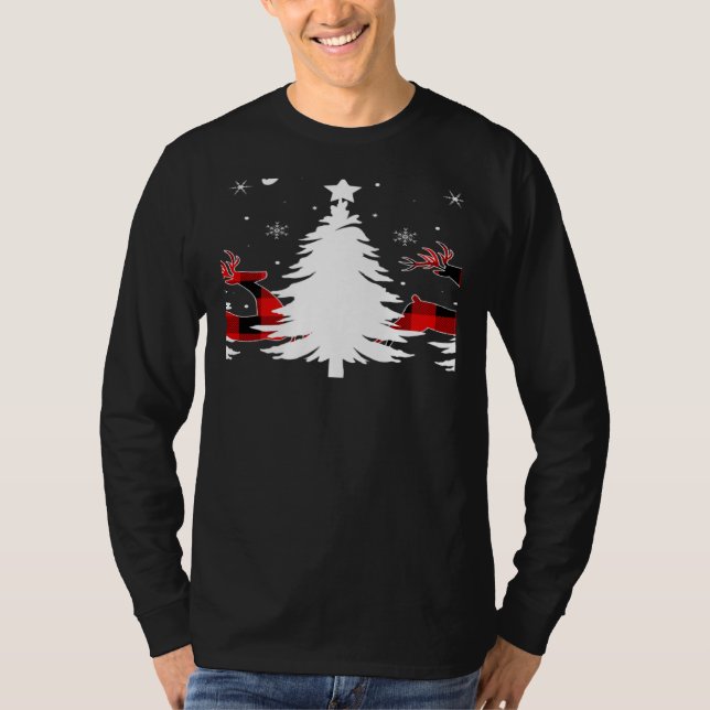 Camiseta Xmas Tree Red Buffalo Plaid Reindeer Merry Christm (Frente)