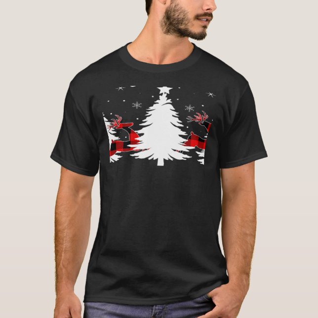 Camiseta Xmas Tree Red Buffalo Plaid Reindeer Merry Christm (Frente)