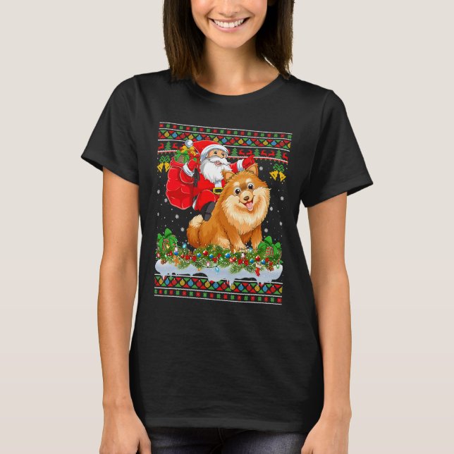 Camiseta Xmas Ugly Papais noeis Andando Pomeraniano (Frente)