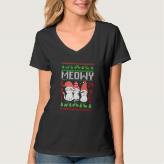 Camiseta Xmas Ugly Santa Catmas Knitted Meowy For Festive H