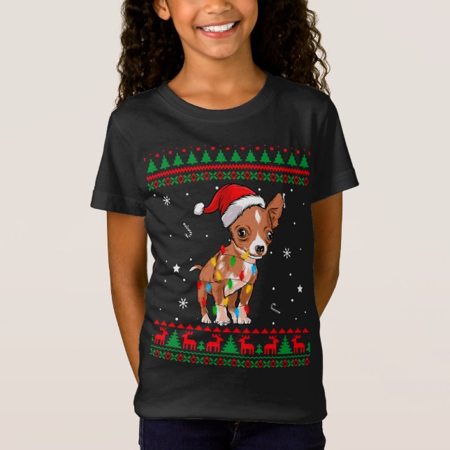 Camiseta Xmas Ugly Sweat Christmas Lights Chihuahua Dog L (Frente)