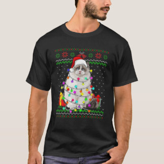 Camiseta Xmas Ugly Sweater Christmas Lights Cat Kitten Love