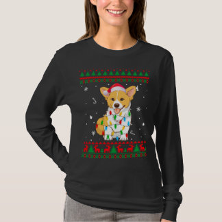Camiseta Xmas Ugly Sweet Natal Lights Corgi Dog Lover