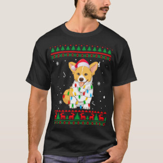 Camiseta Xmas Ugly Sweet Natal Lights Corgi Dog Lover