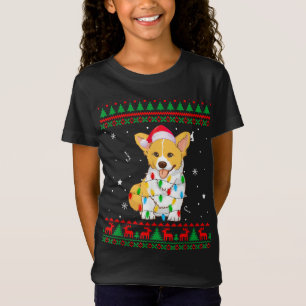 Camiseta Xmas Ugly Sweet Natal Lights Corgi Dog Lover