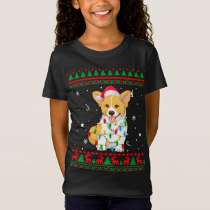 Camiseta Xmas Ugly Sweet Natal Lights Corgi Dog Lover