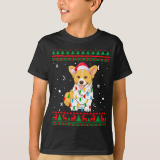 Camiseta Xmas Ugly Sweet Natal Lights Corgi Dog Lover