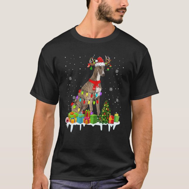 Camiseta Xmas Whippet Christmas Lights Papais noeis Reindeo (Frente)