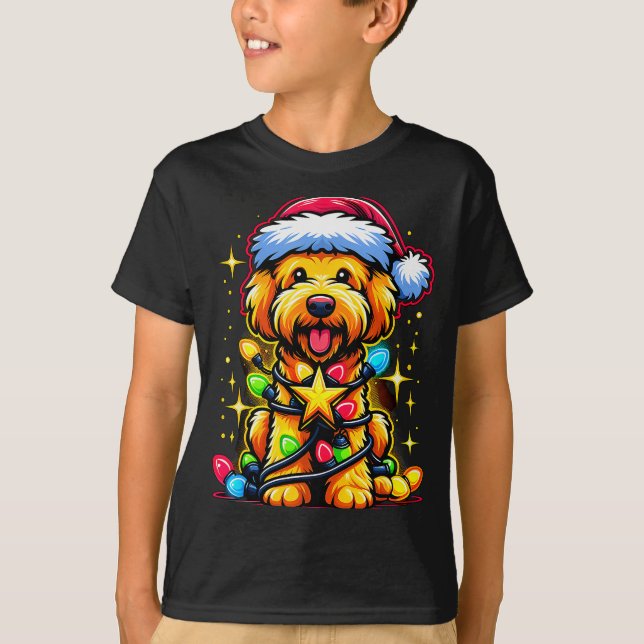 Camiseta Xmas Whoodle Dog Tangled Christmas Lights For Men  (Frente)