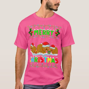 Camiseta Xmas Wombat Lighting Santa Hat Feliz Véspera de Na