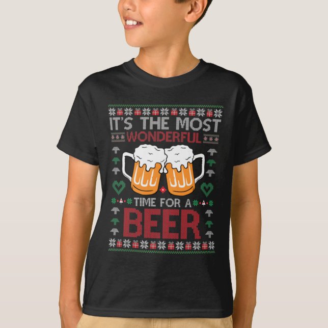 Camiseta Xmas Wonderful Time For A Beer Ugly Christmas S  (Frente)