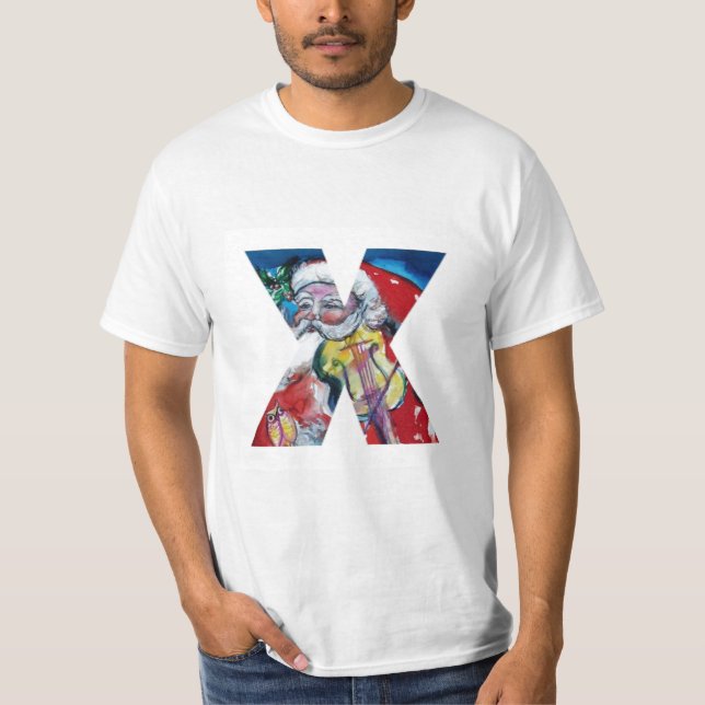 CAMISETA XMAS X LETTER /SANTA CLAUS COM VIOLINA MONOGRAMA (Frente)