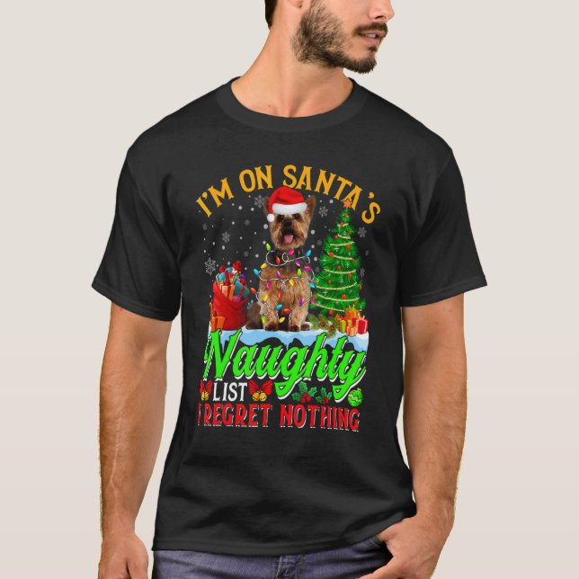 Camiseta Xmas Yorkshire Terrier Dog Em Papais noeis Naughn (Frente)