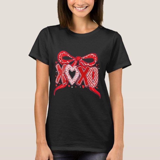 Camiseta Xoxo Funny Valentines Day Love Coquette Bow Checke (Frente)