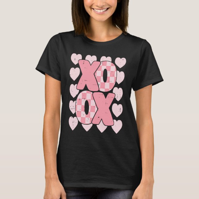 Camiseta XOXO Heart Groovy Valentine's Day Couples Kids Gir (Frente)