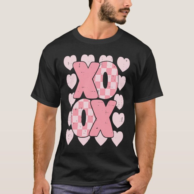 Camiseta XOXO Heart Groovy Valentine's Day Couples Kids Gir (Frente)