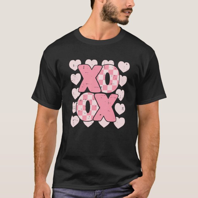 Camiseta XOXO Heart Groovy Valentine's Day Couples Kids Gir (Frente)