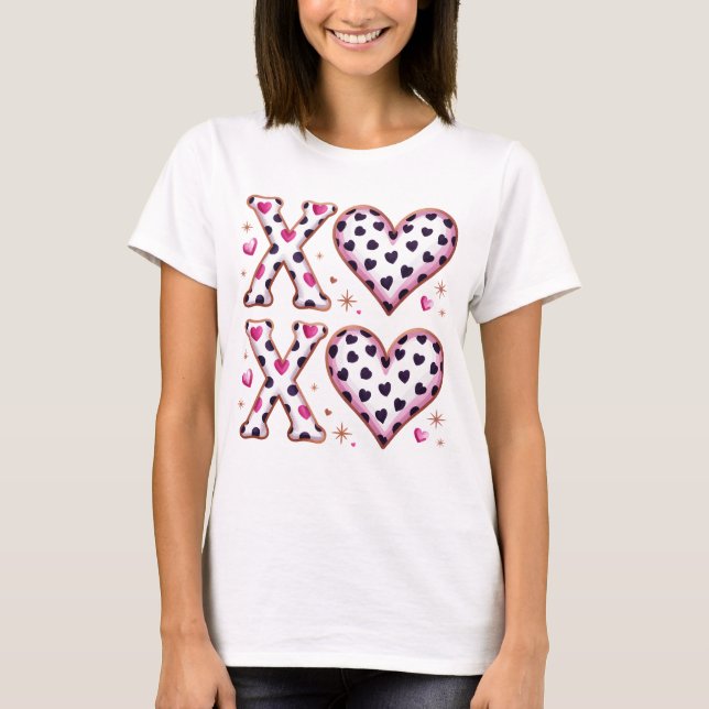 Camiseta XOXO Valentine Hearts Leopard Pink Preppy Pattern (Frente)