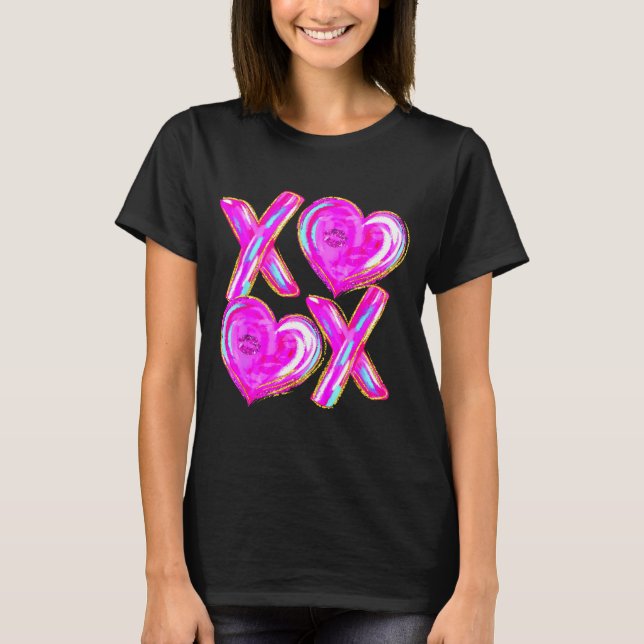 Camiseta Xoxo Valentines Day Love Funny Coquette Bow Checke (Frente)