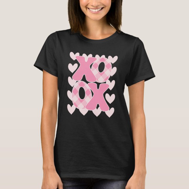 Camiseta XoXo XoXo Valentine's Day Love Vibes Retro Checked (Frente)