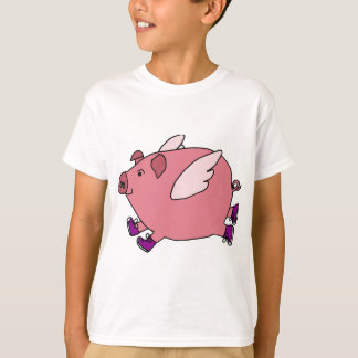 Camiseta XX- porco engraçado do vôo com sapatilhas