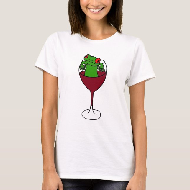 Camiseta XX- sapo de árvore em um vidro de vinho (Frente)