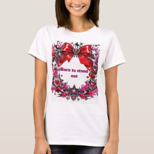 Camiseta Y2K Garota Glamour Laço Vermelho Corações de Cromo