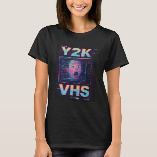 Camiseta Y2K VHS Glitch T-Shirt – Surreal Static Face (Frente)