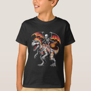 Camiseta Y Esqueleto Andando Dinossauro T-rex Pumpkin Hallo