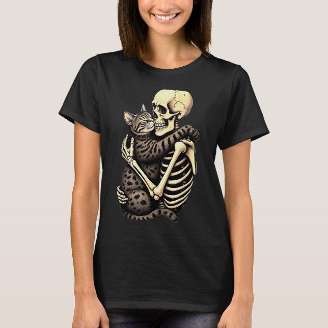 Camiseta Y Skeleton Hugging Cat Halloween Lovers Human Pro  (Frente)