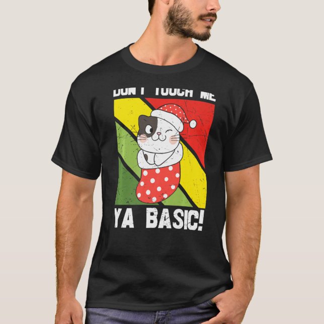 Camiseta Ya Basic Cat Cote Não Me Toque Engraçado Santa Hat (Frente)