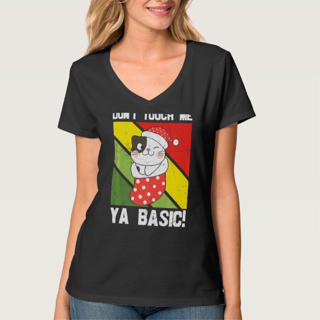 Camiseta Ya Basic Cat Cote Não Me Toque Engraçado Santa Hat (Frente)