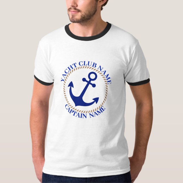 Camiseta Yacht clube de iate de Âncora Náutica Azul Nome da (Frente)